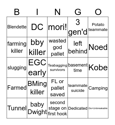 Dbd bingo Card