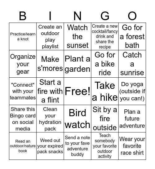 Adventures in Quarantine Bingo Card