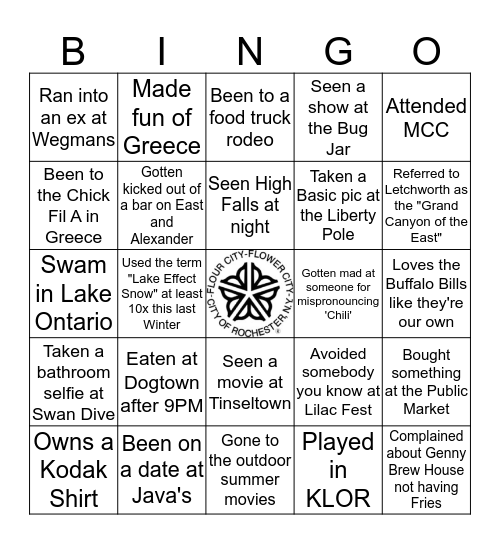 Rochester Bingo Card