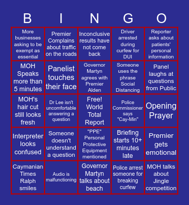 345 CoVID-19 Briefing Bingo Card