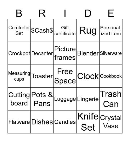 Amanda's Bridal Shower - Gift Bingo -   Sept. 14,2014 Bingo Card