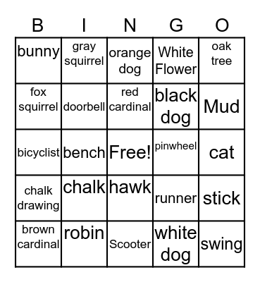 Quarantine Nature Walk Bingo Card