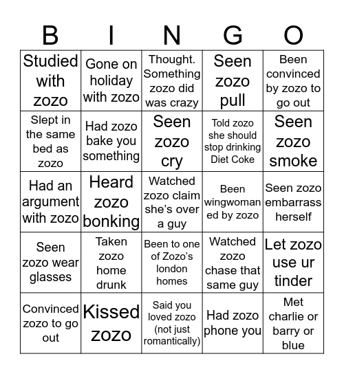 Zo the hoes bingo Card