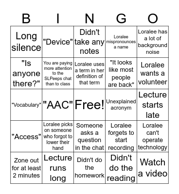 AAC Bingo Card