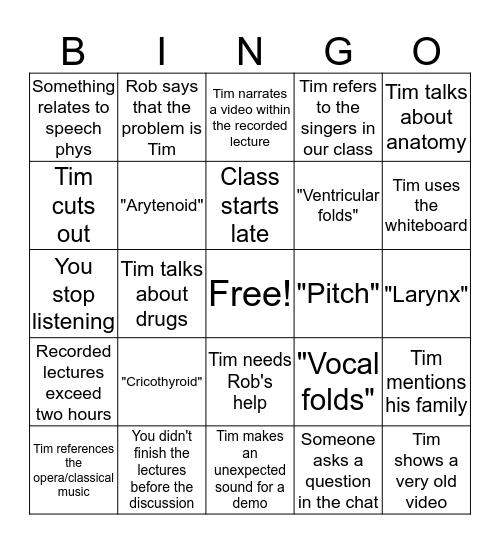 Voice Bingo! Bingo Card