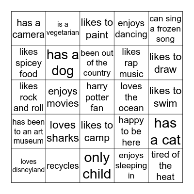 Adelman's Art Students Bingo Card