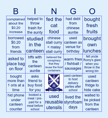 St. Andrew's: Canteen Edition Bingo Card
