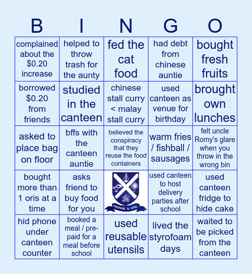 St. Andrew's: Canteen Edition Bingo Card