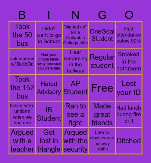 Schurz High School Bingo Card