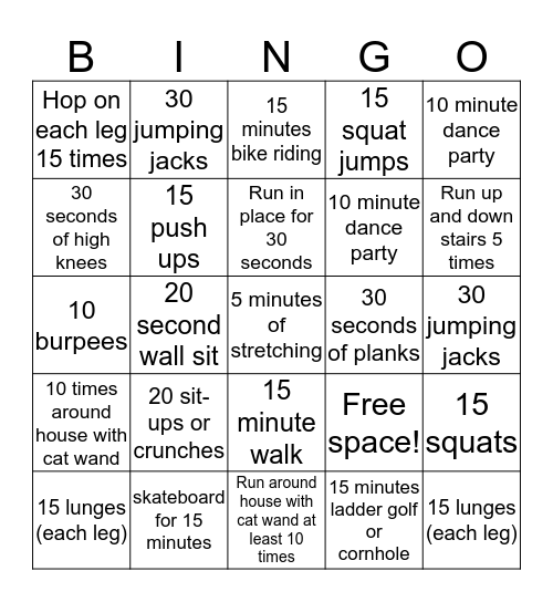 Fitness Bingo Card