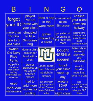Marquette Speech Hearing Grad Bingo Card