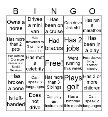 Find Someone Who Bingo Card