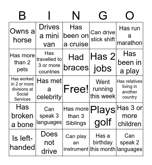 Find Someone Who Bingo Card