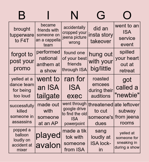 ISA Bingo Card