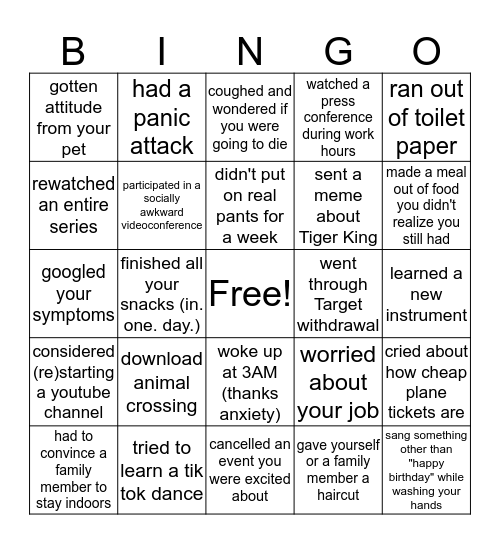 Covid-19 Bingo Card