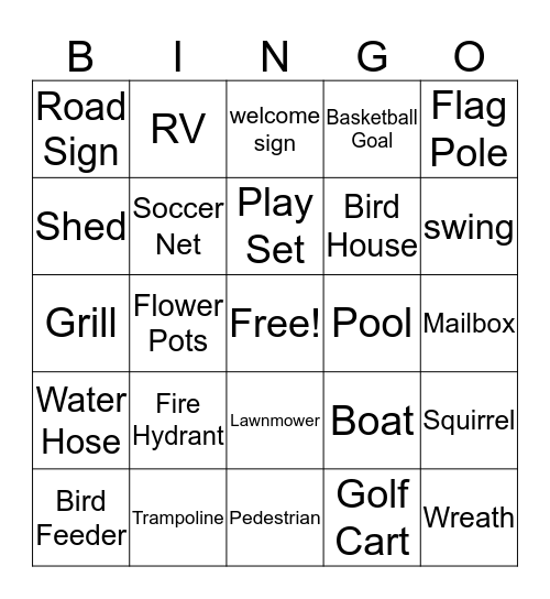 Neighborhood Bingo Card