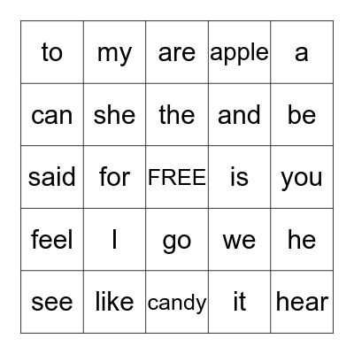 SIGHT WORD BINGO Card