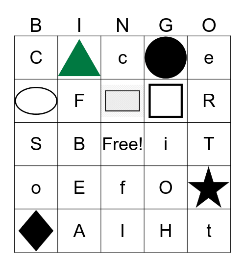 Letter and Shapes part 1 Bingo Card