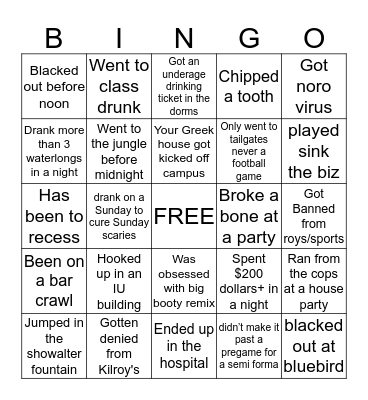 IU BINGO Card