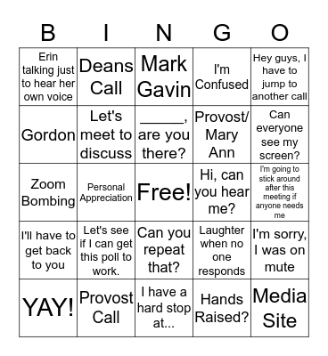 Conference Call Bingo Card