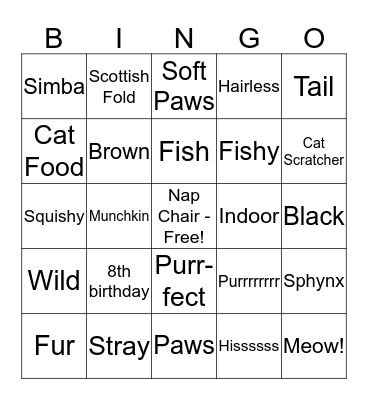 Leo's 8th Birthday Cat Bingo Card