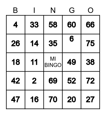 MI BINGO Card