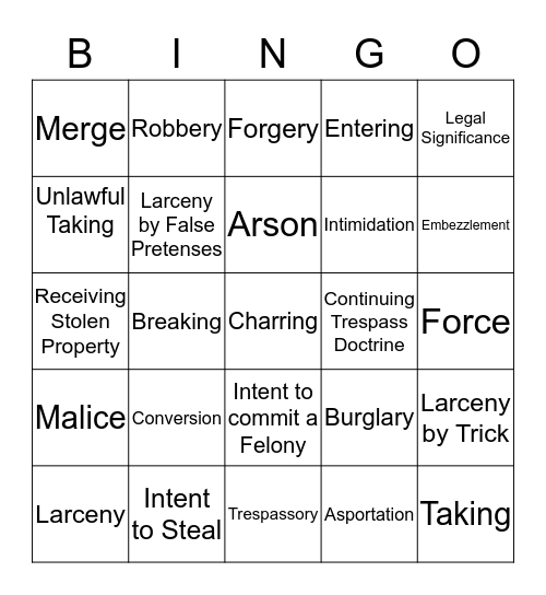 APEX - Criminal Law Bingo Card