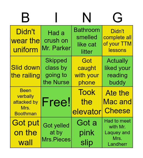 Greenberg Bingo Card