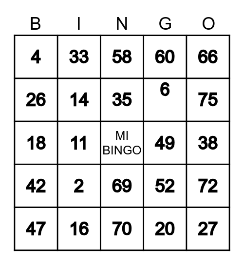 MI BINGO Card