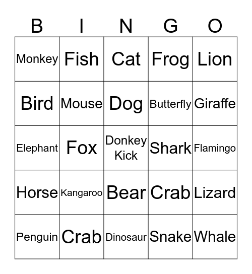 Animal Movements Bingo Card