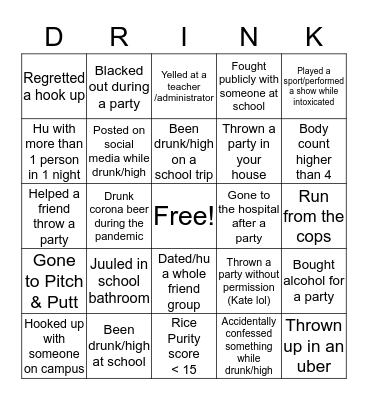 AIS Barstool Bingo Card