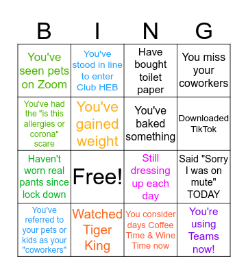 PnT Bingo: Quarantine Edition Bingo Card