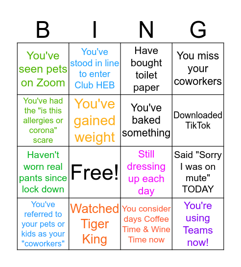 PnT Bingo: Quarantine Edition Bingo Card