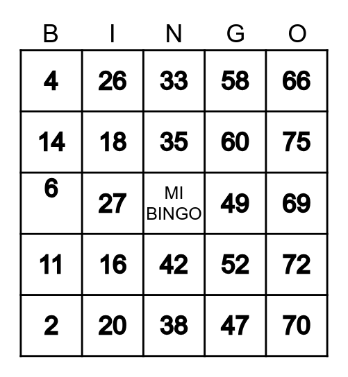 MI BINGO Card