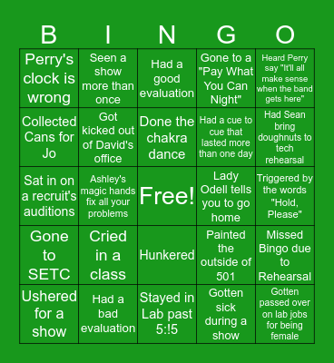 Greensboro College Theatre Bingo Card
