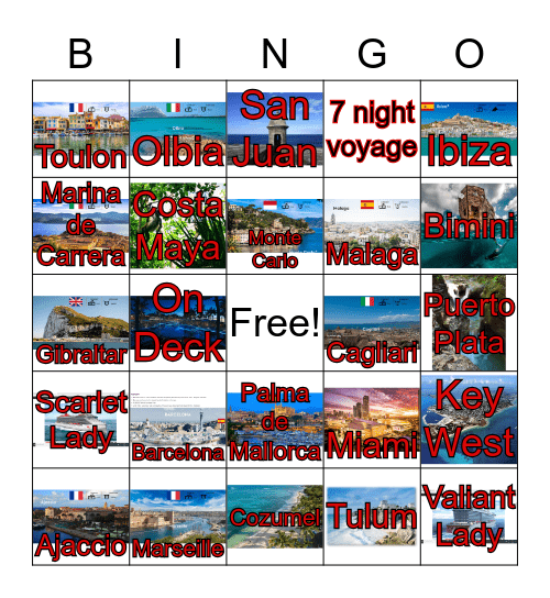 Destinations Bingo Card