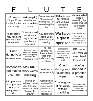 Zoom Studio Bingo Card