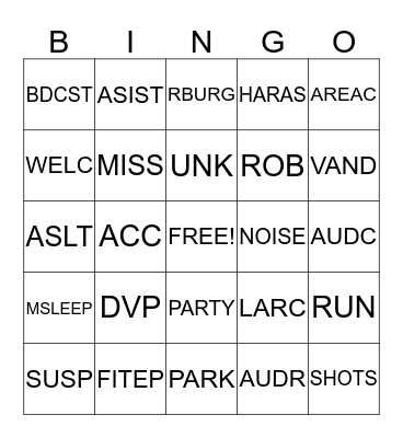 KCSO 911 BINGO (CR) Bingo Card