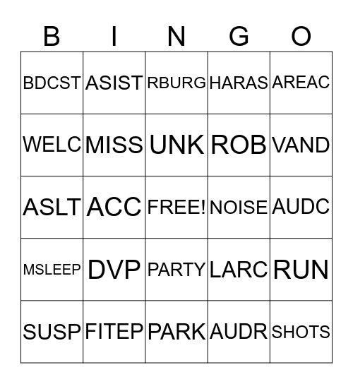 KCSO 911 BINGO (CR) Bingo Card