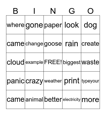 Untitled Bingo Card