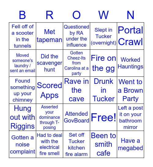 Brown College Bingo Card