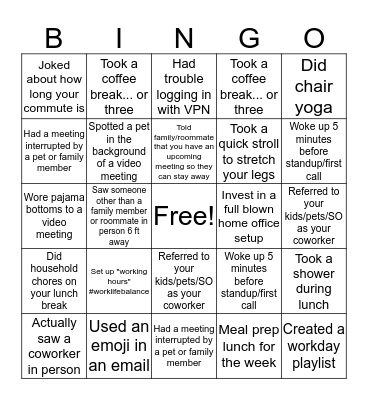 Tablet WFH Bingo Card