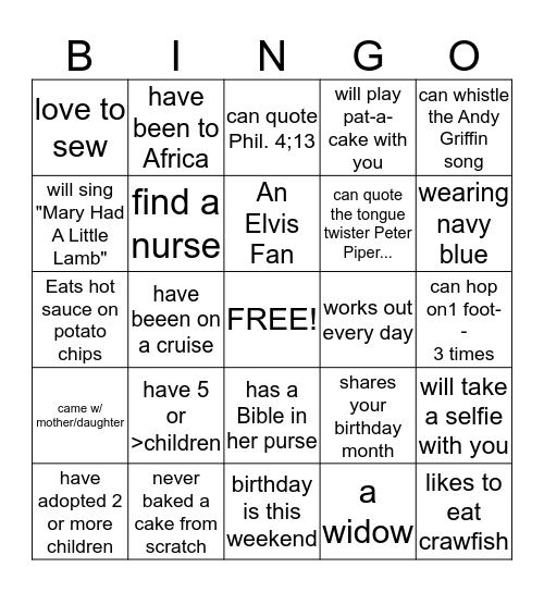 FIND A SISTER WHO: Bingo Card