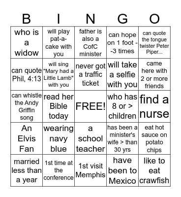 FIND A SISTER WHO: Bingo Card
