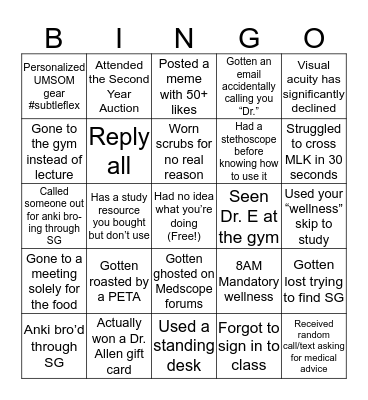 UMSOM Bingo: MSII version Bingo Card