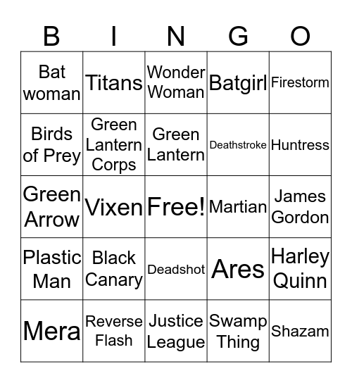 DC Universe Bingo Card