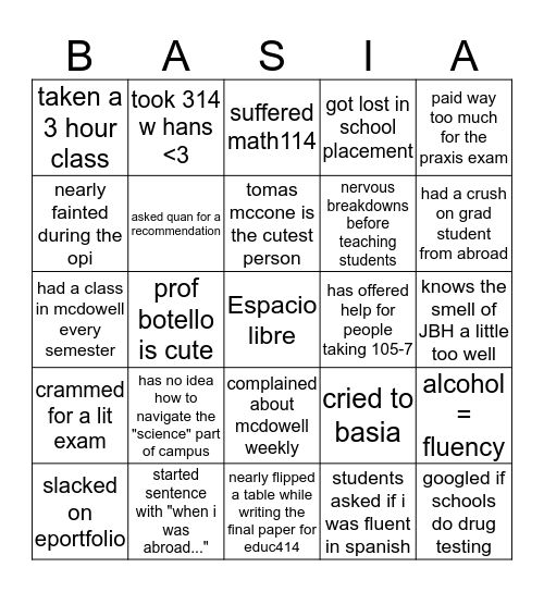 Spanish ed majors!! Bingo Card