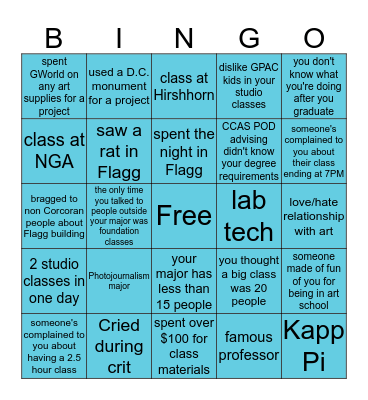 Corcoran Bingo Card