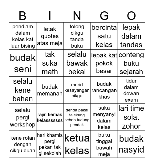 SMK BUKIT MENDI Bingo Card