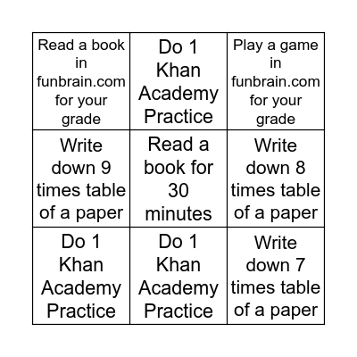 Bingo Challenge Bingo Card